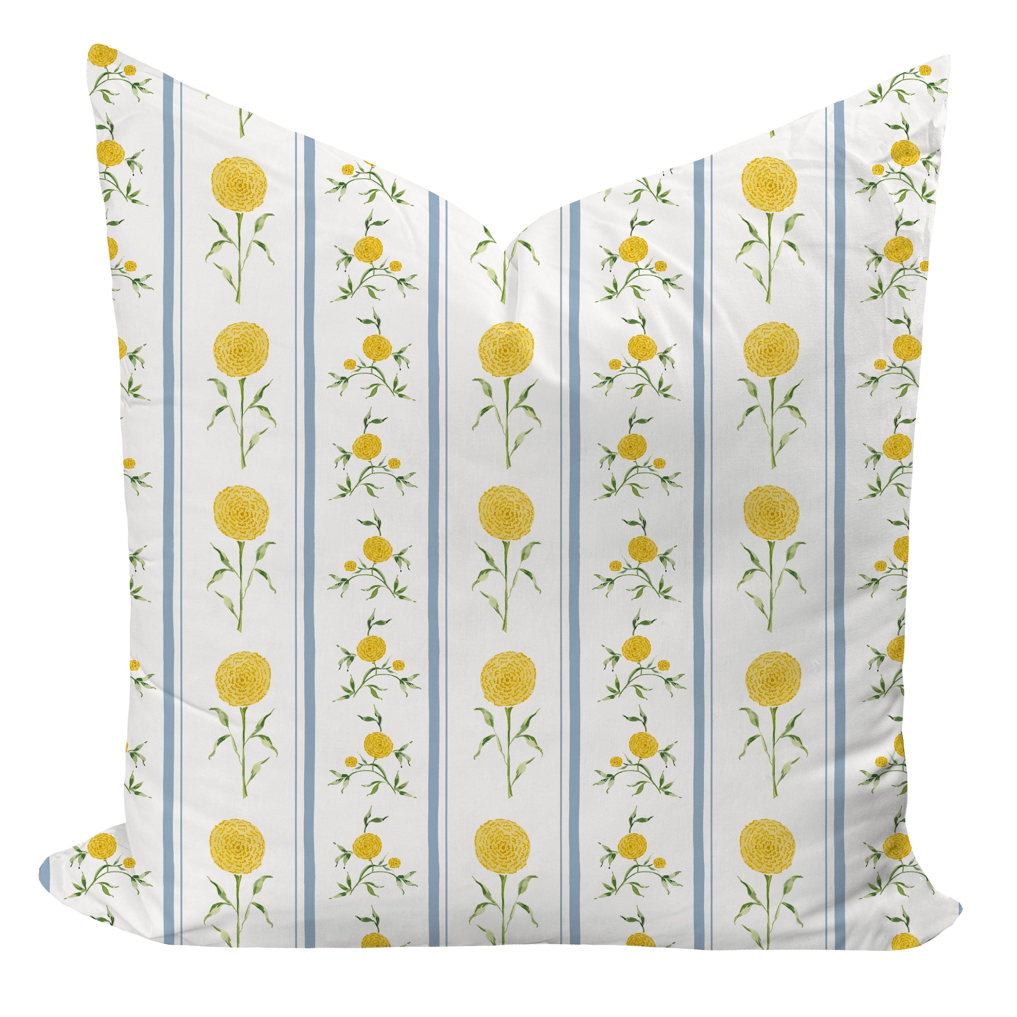 floral patterned pillow cover in blue and yellow by Camilla Moss