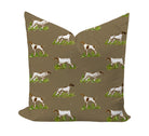 Pillow with a pattern of dogs on a brown background by Camilla Moss