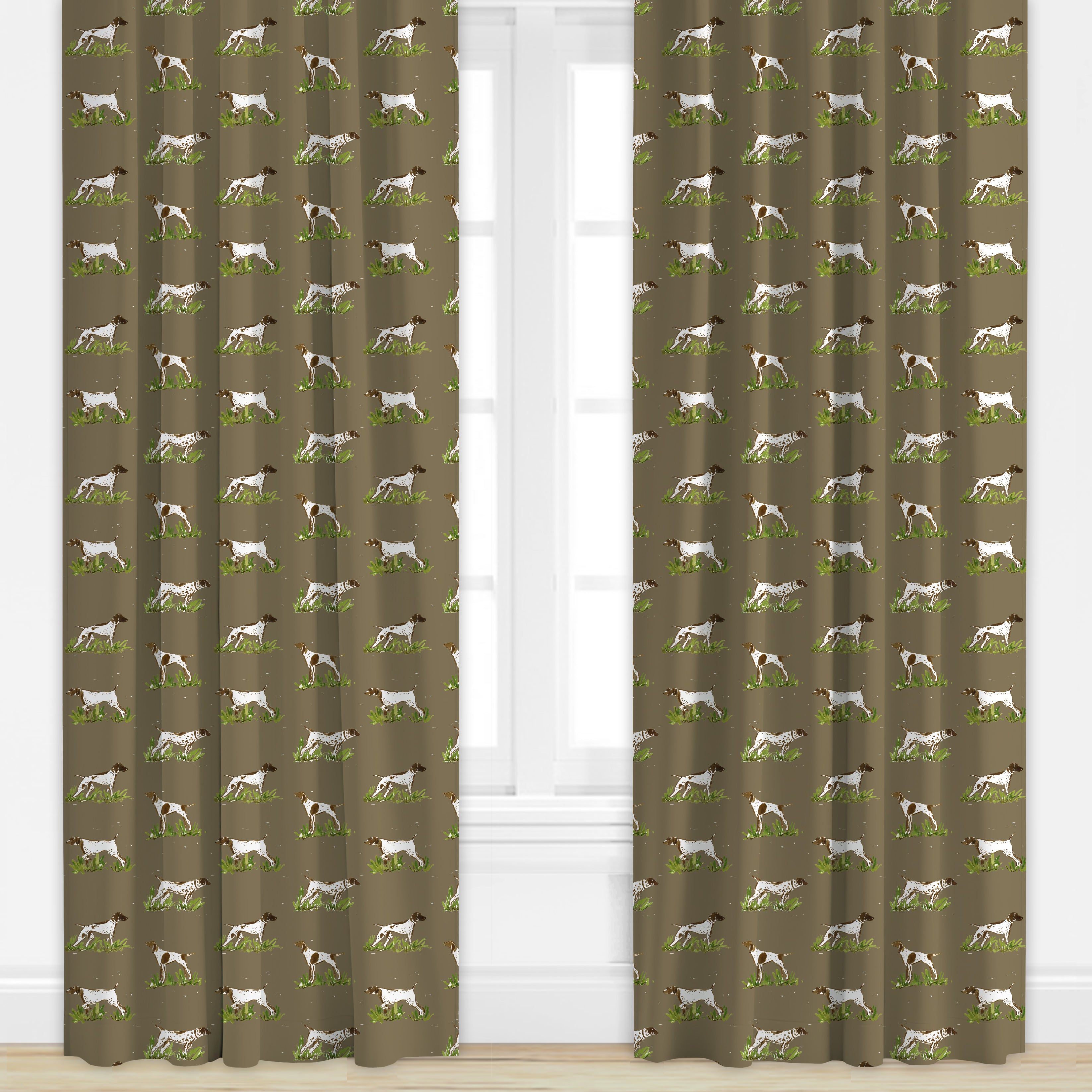 Dog patterned drape in brown by Camilla Moss
