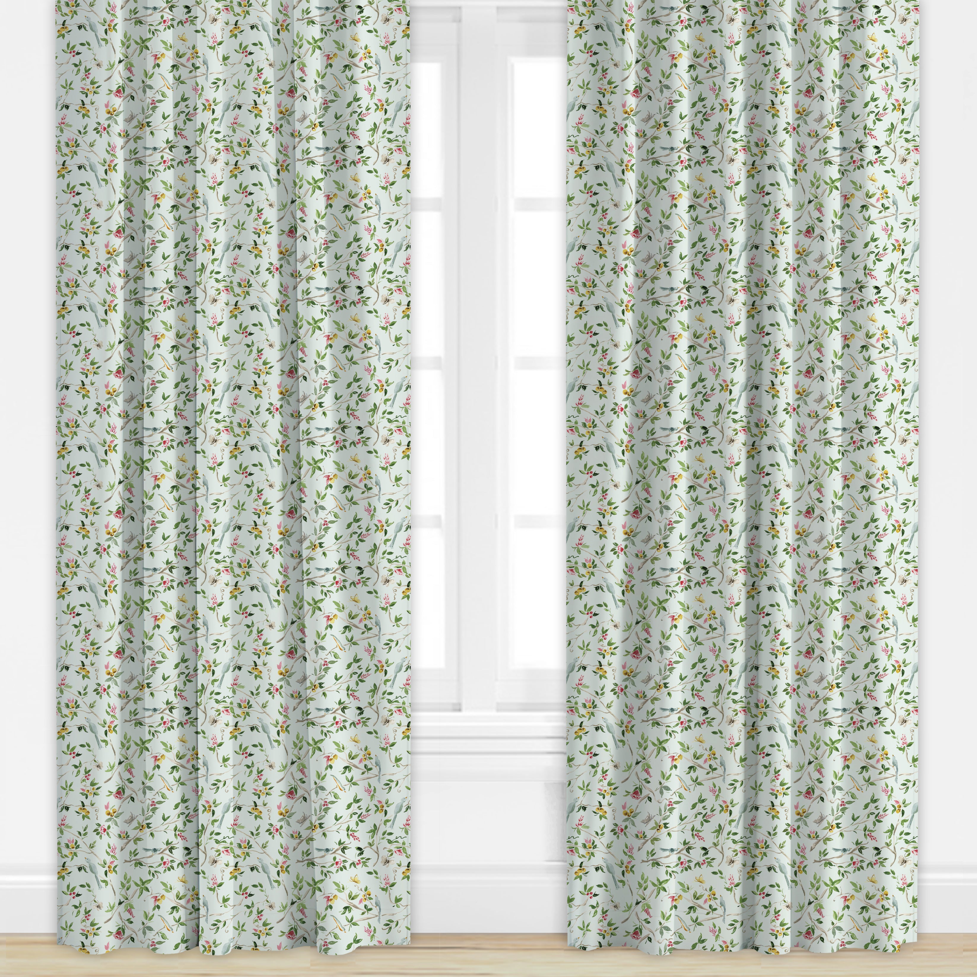 floral patterned drape with light blue background by Camilla Moss