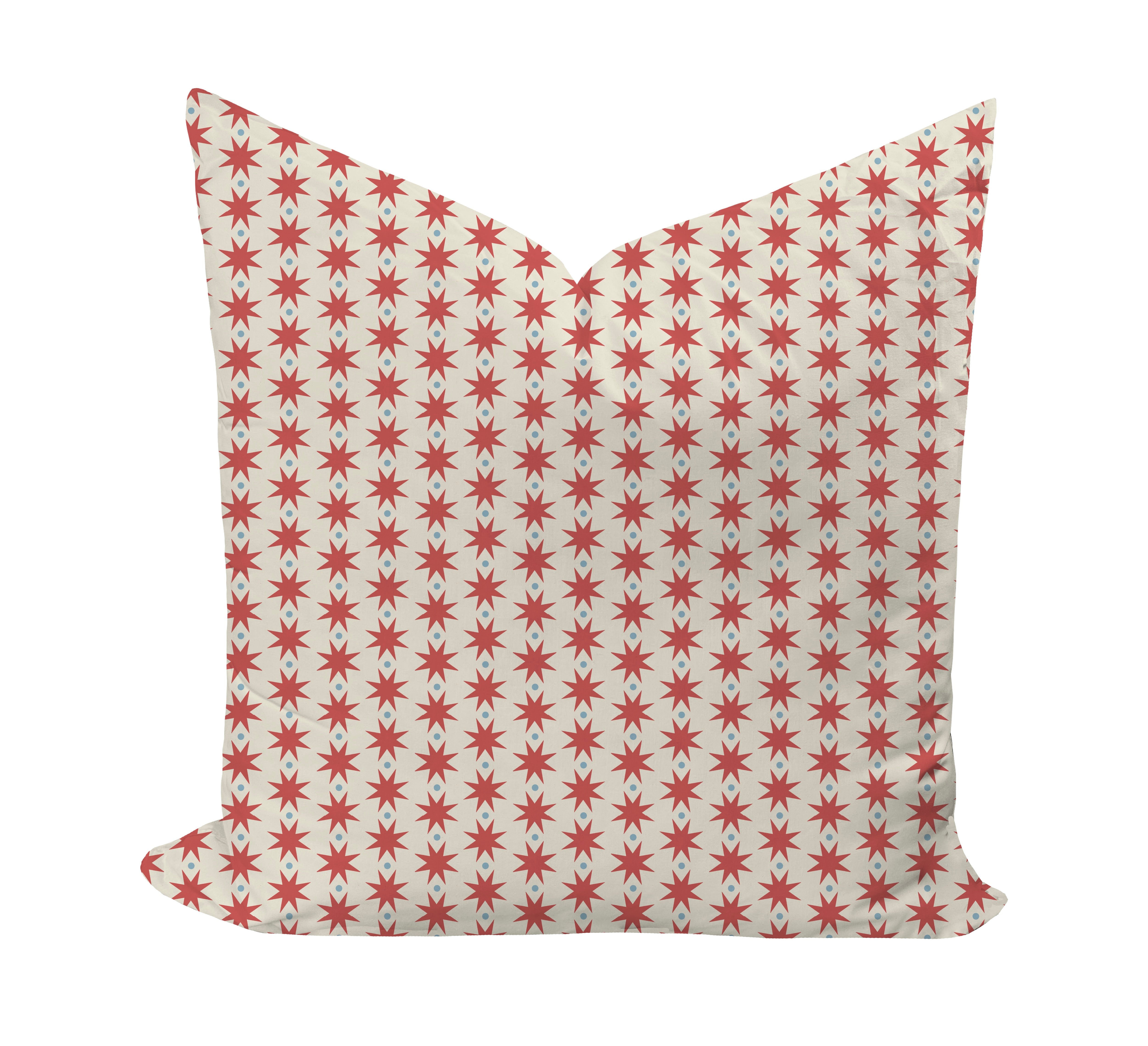 Star patterned pillow cover in red and blue