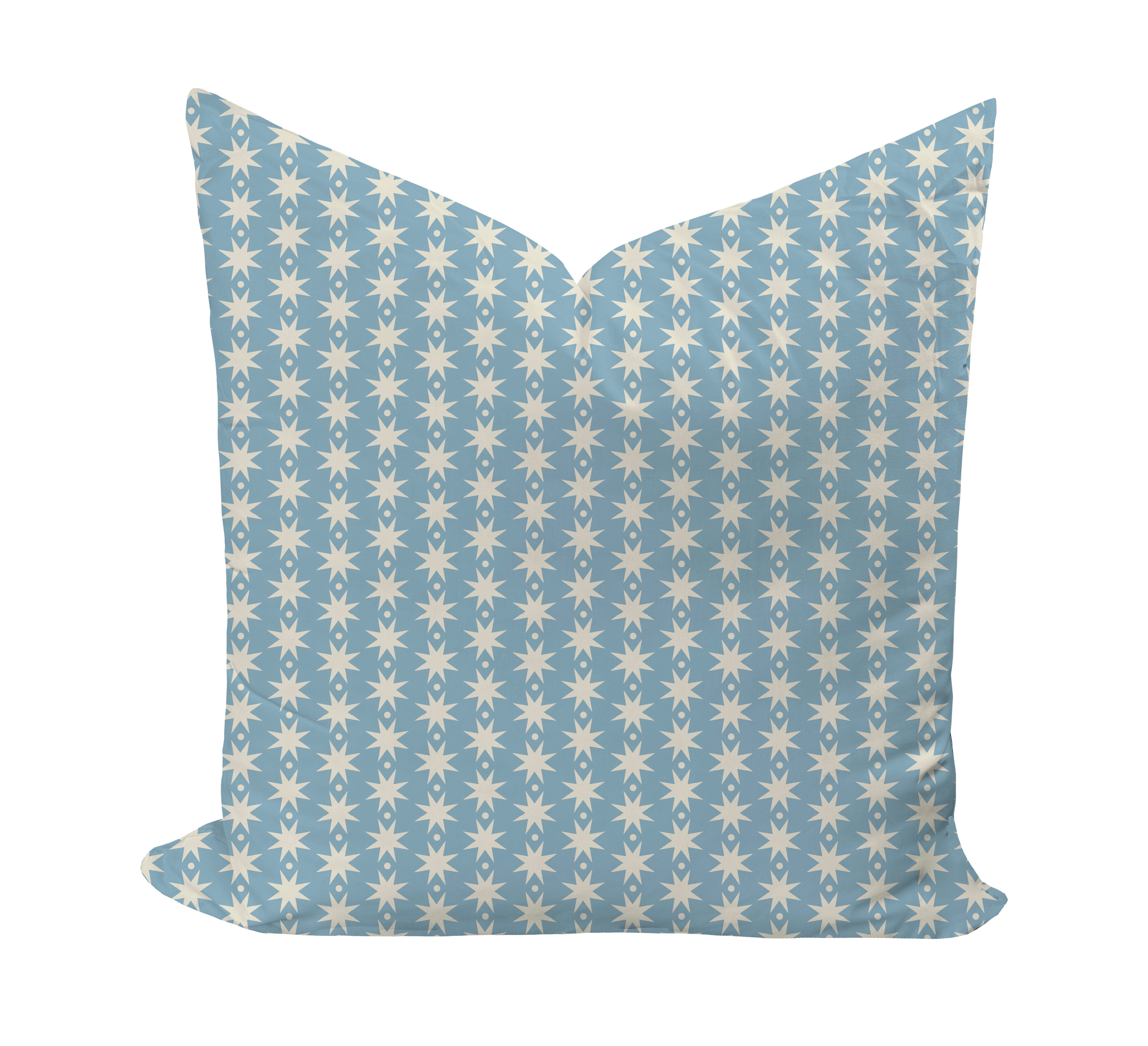 Star patterned pillow cover in light blue