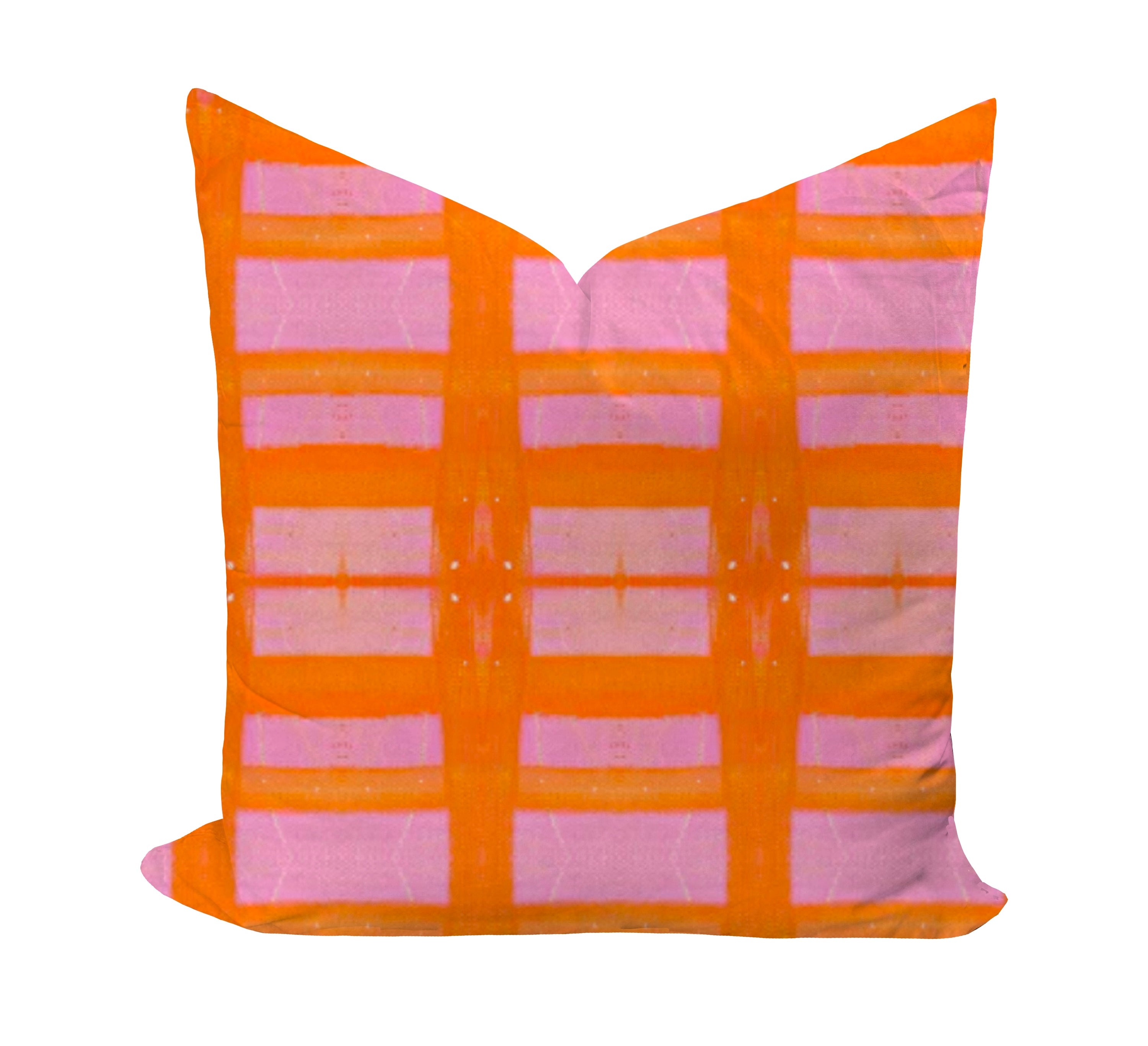 Geometric patterned pillow in orange and pink