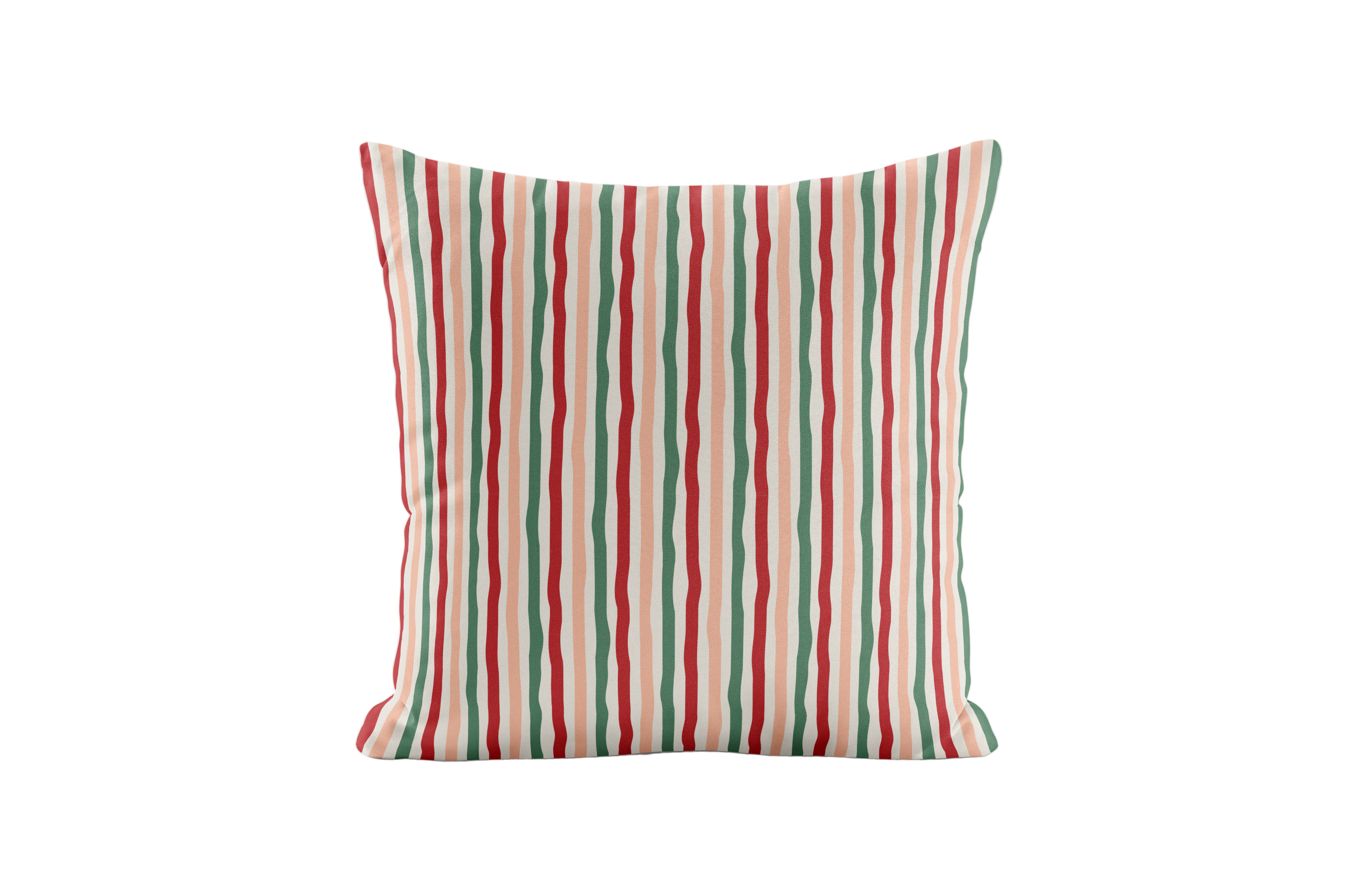 Striped pillow in pink, red and green