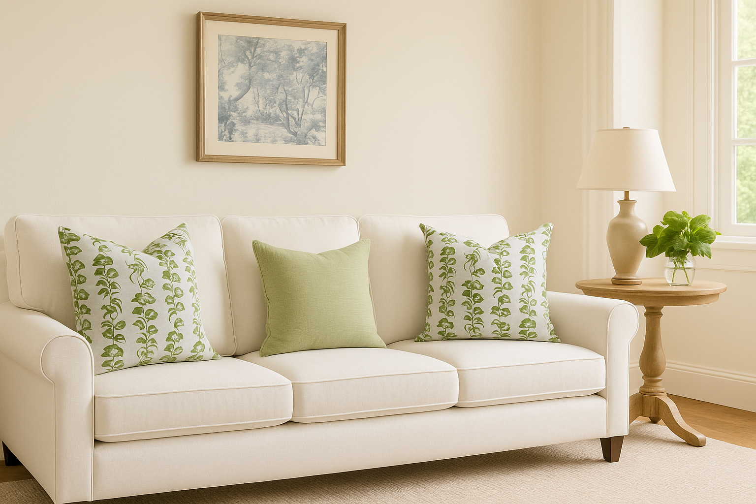 Wheaton Whaley Pillows on a White Sofa