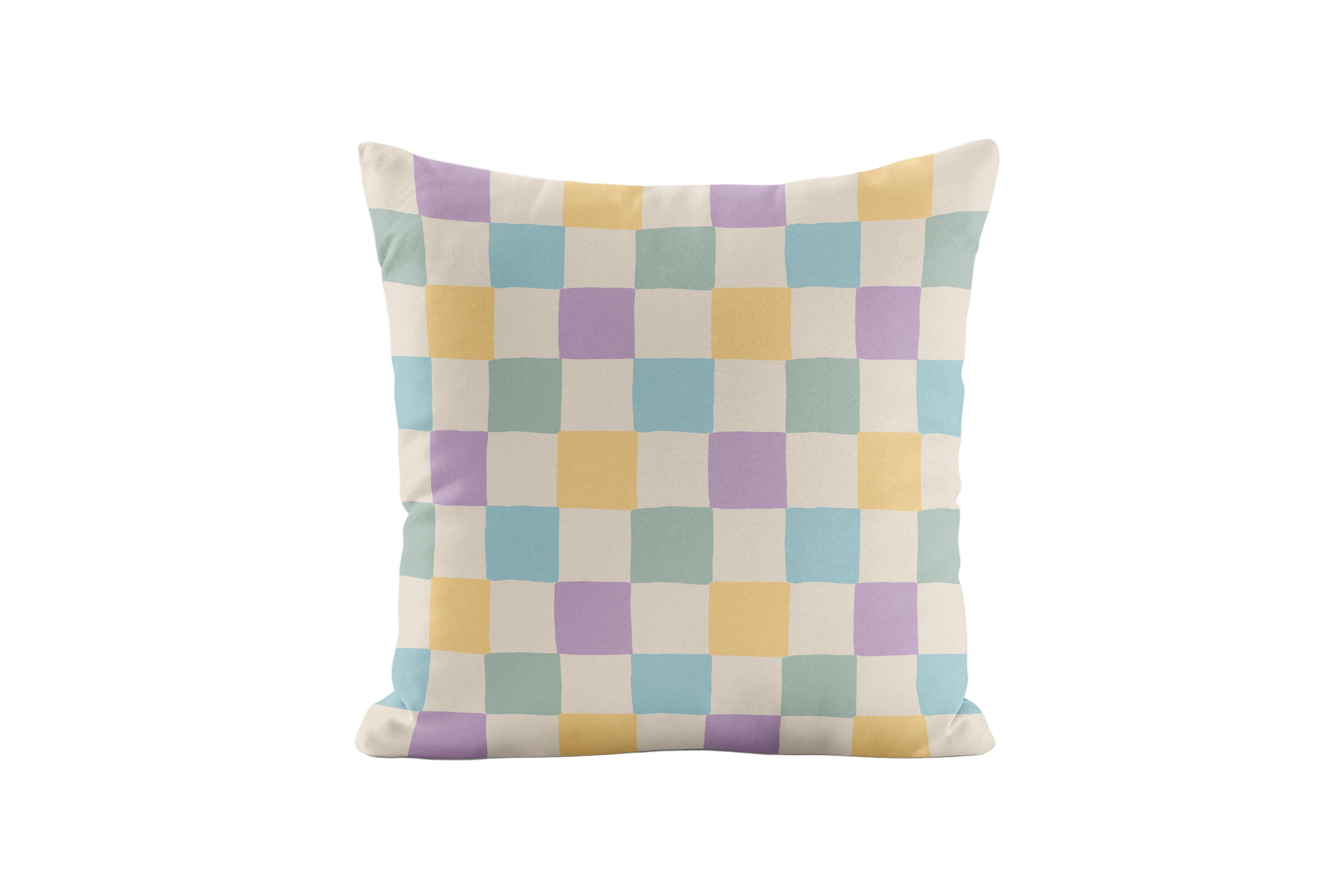 Checkered pillow with pastel colors on a white background