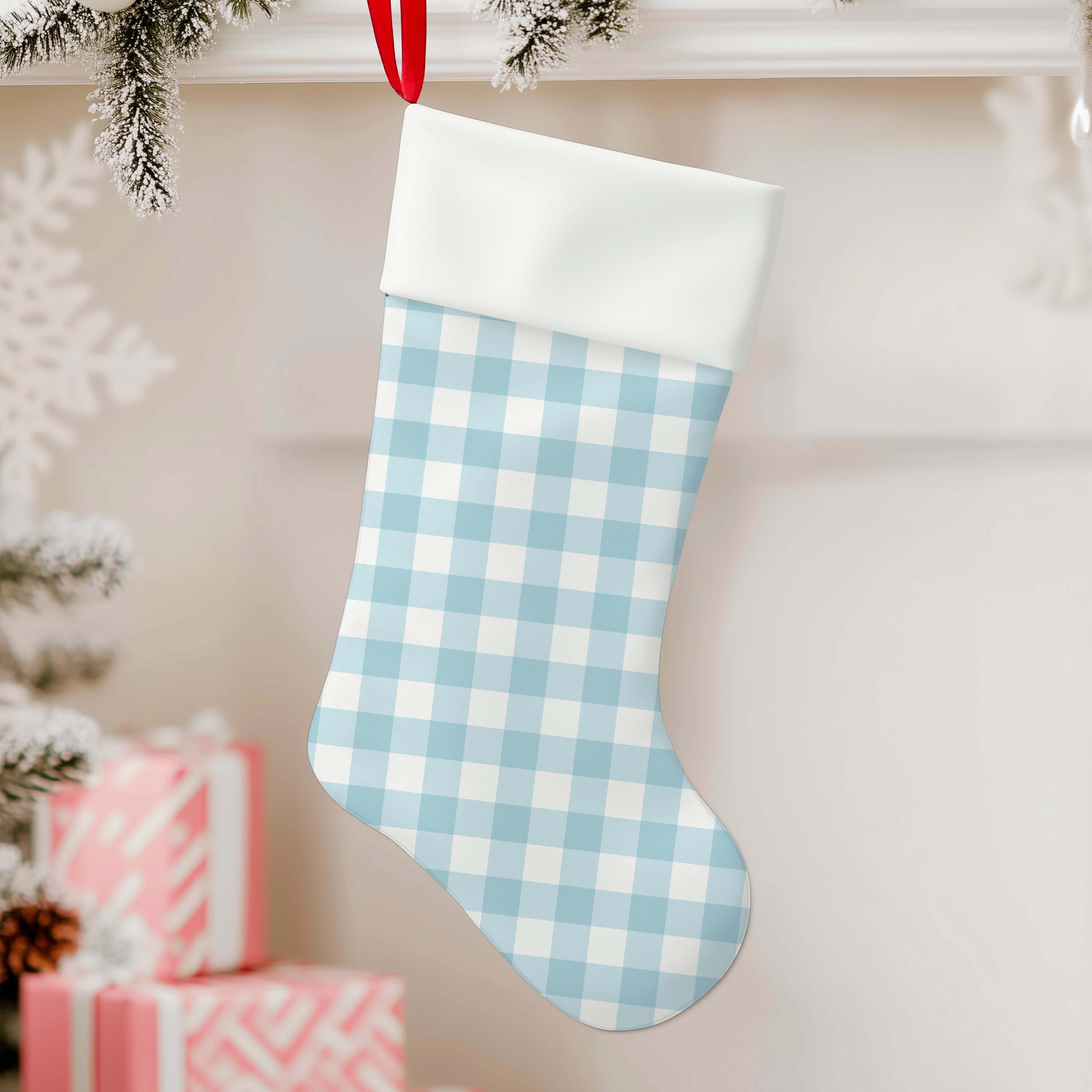 Blue Checkered Christmas Stocking