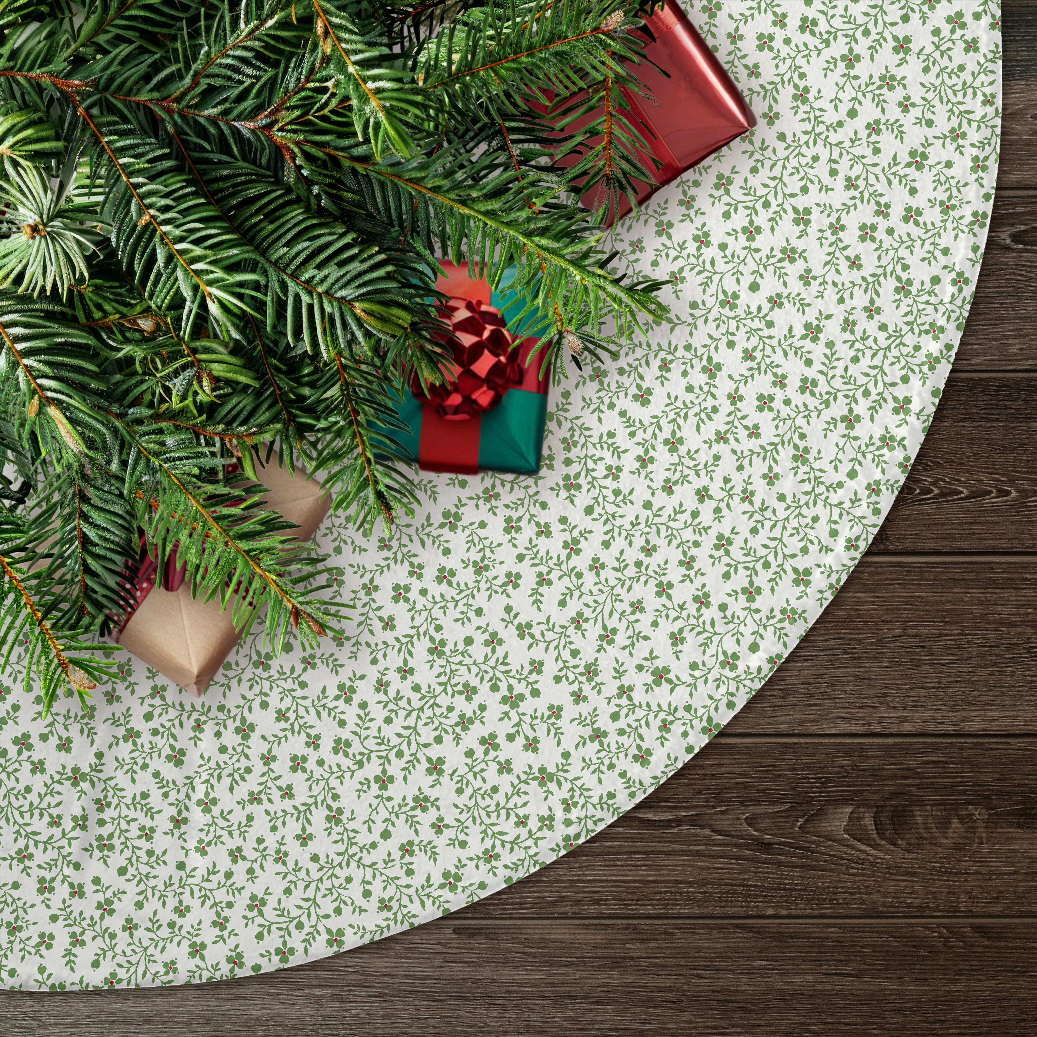 Red and Green Floral Christmas Tree Skirt