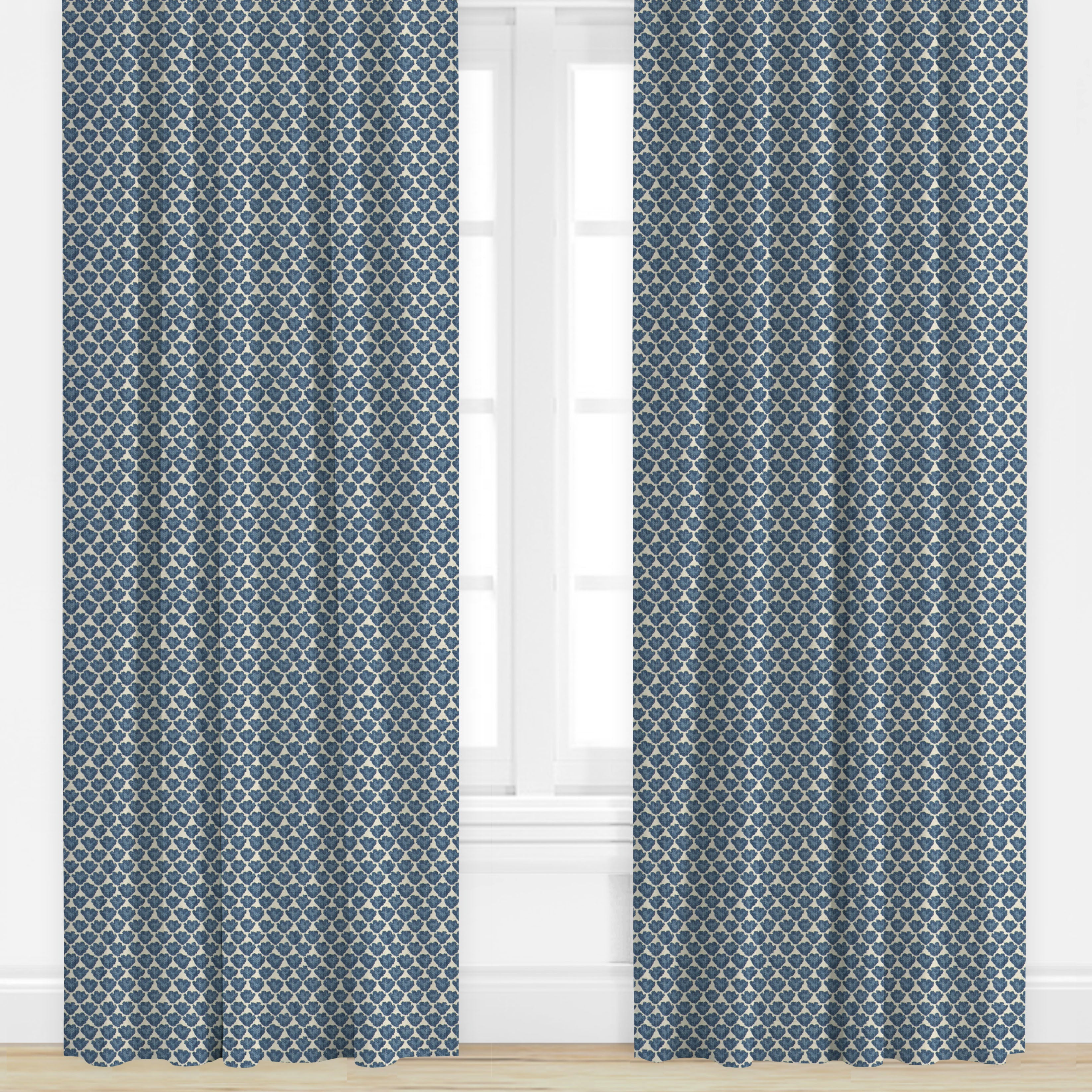 Navy Patterned drapery panel