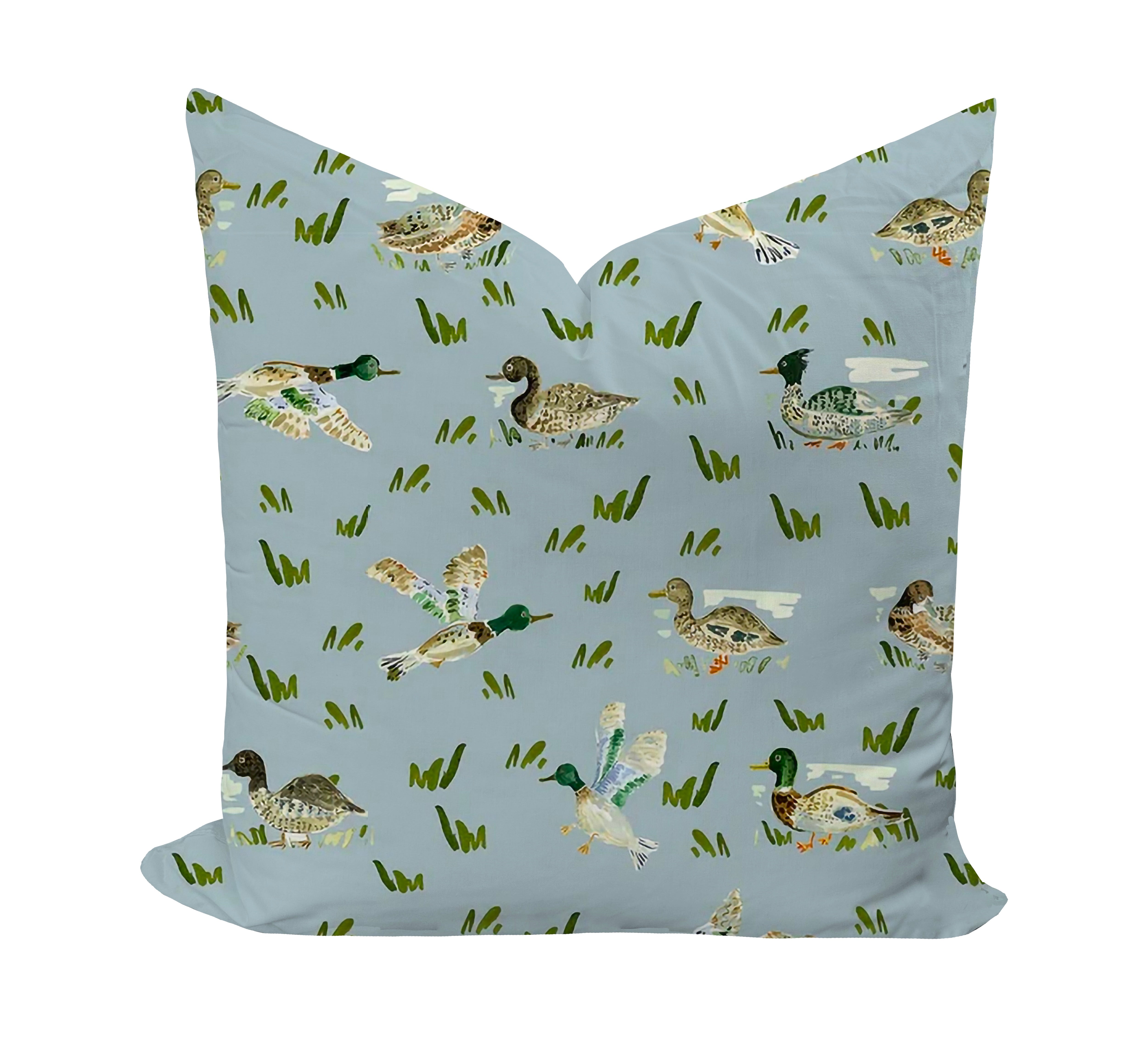 Pillow cover featuring mallard ducks in blue by evelyn henson