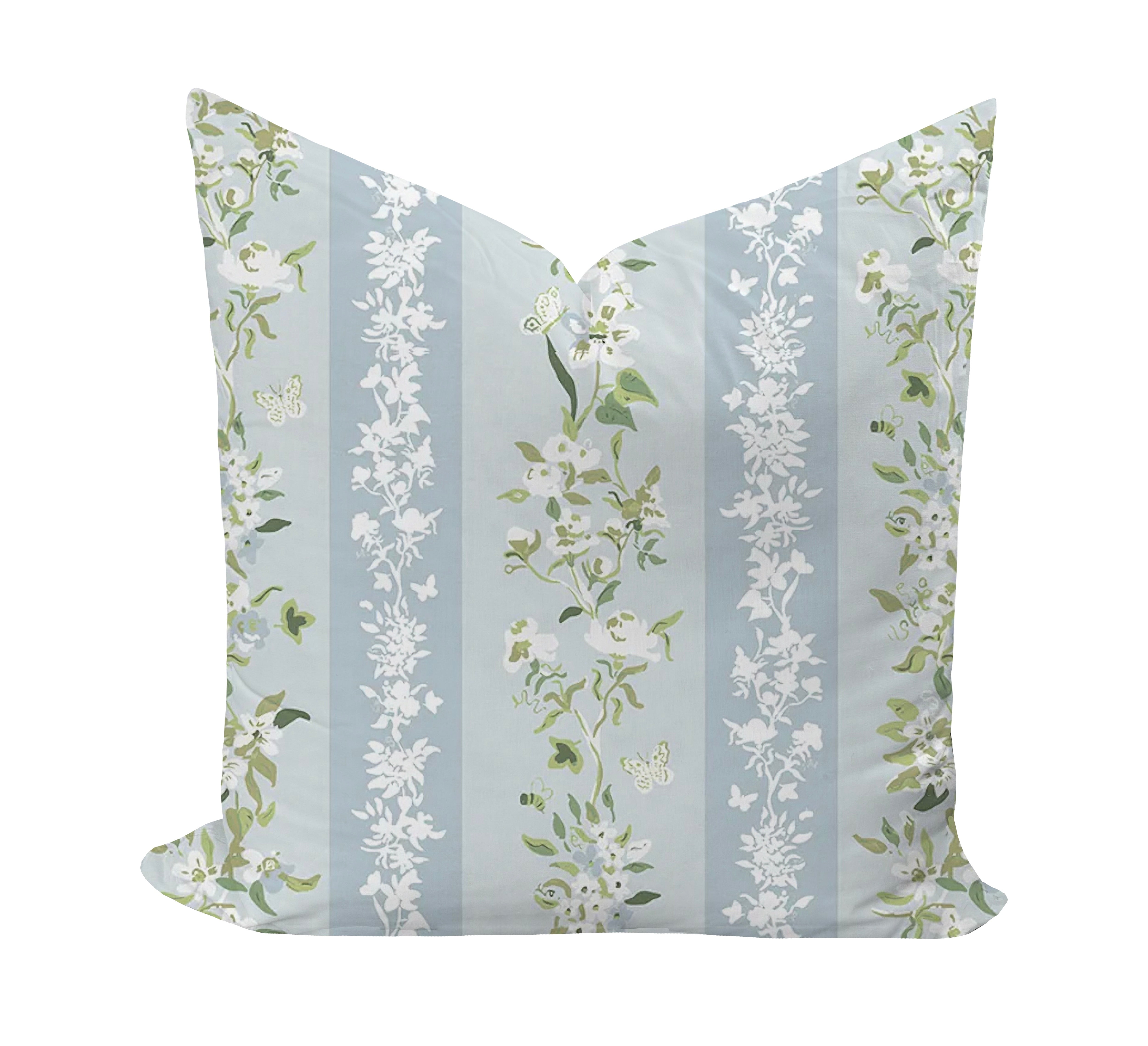 Blue and green floral pillow cover by evelyn henson