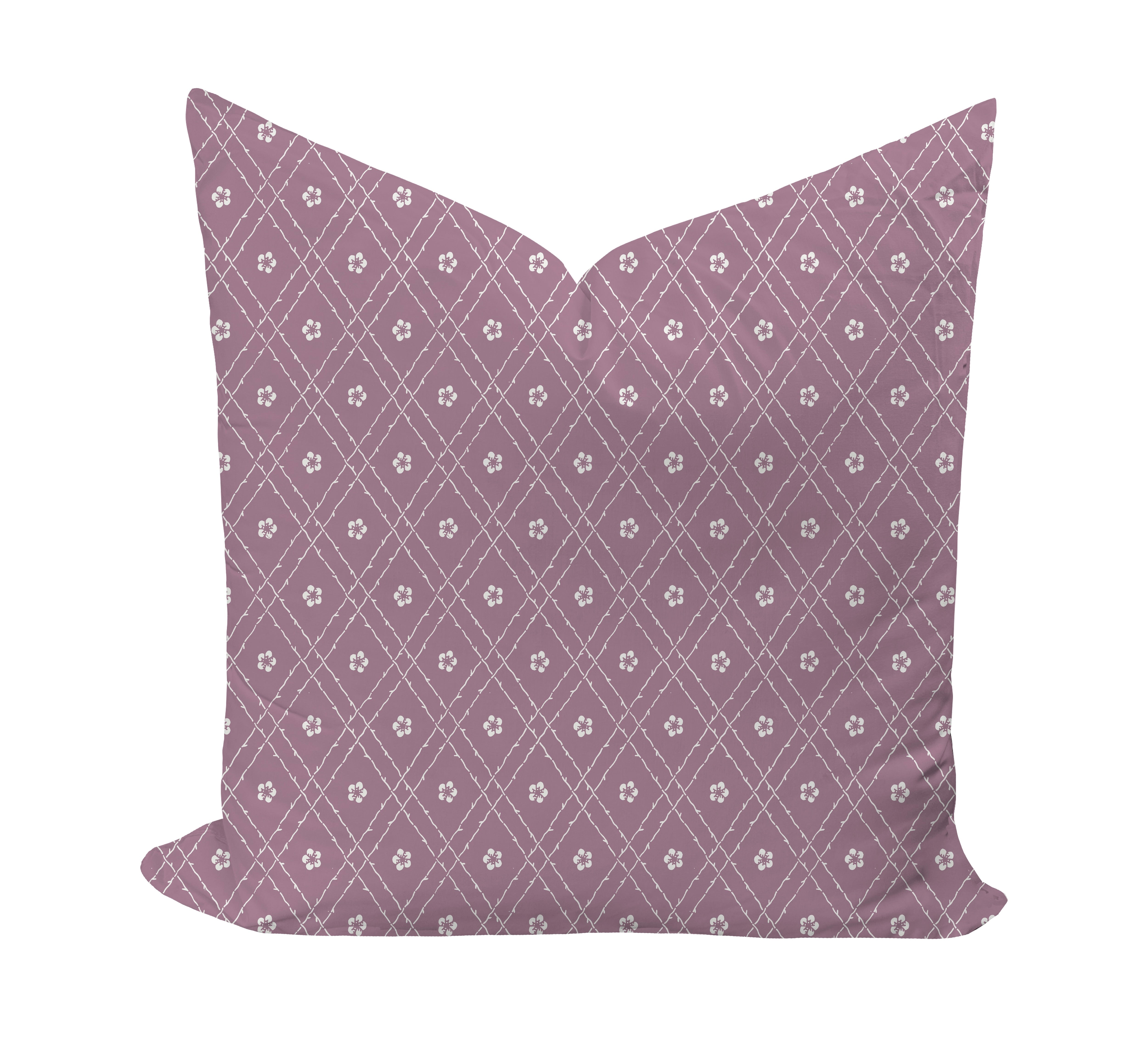 Geometric and floral pillow cover in purple