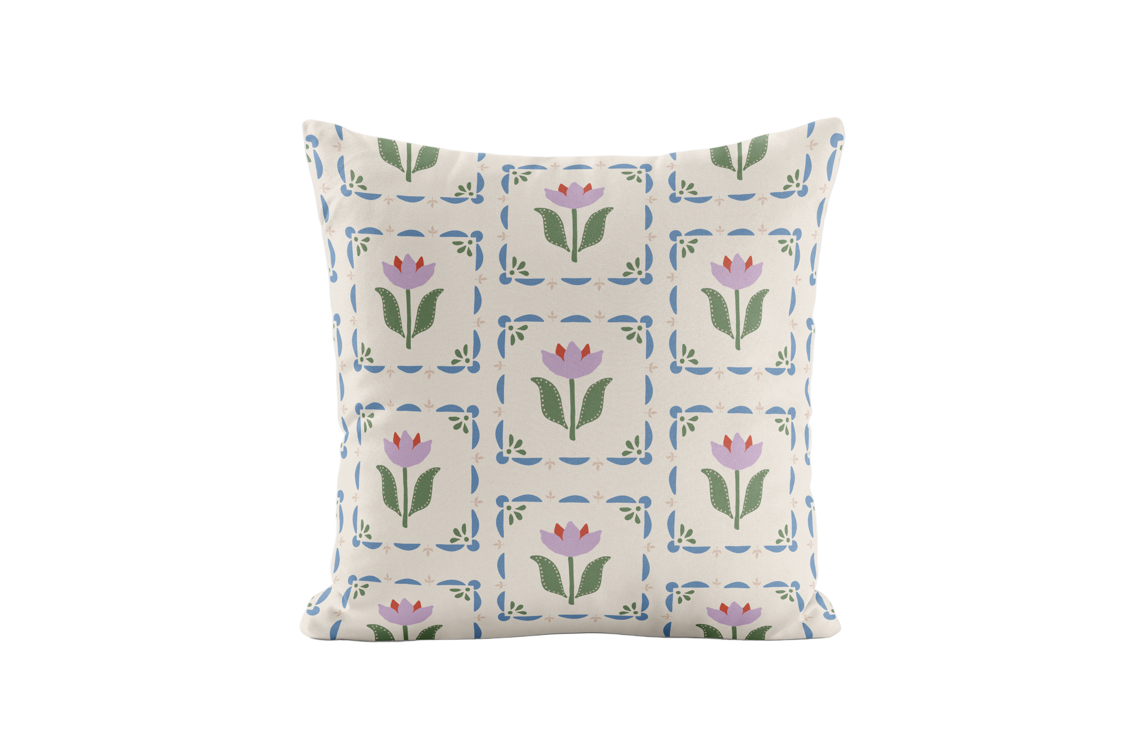 Floral pillow in lavender and green
