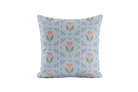 Floral patterned pillow in Periwinkle, pink and green