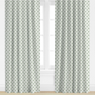 Green star Patterned curtains on a window with a white background