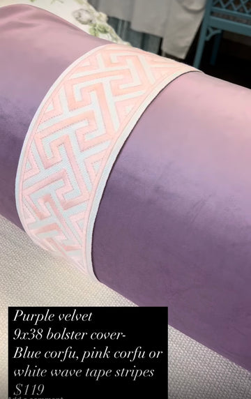 Inventory Sale :: Purple solid velvet with pink corfu tape stripes bolster