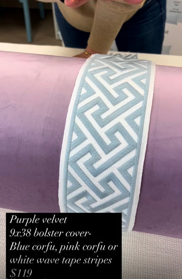 Inventory Sale :: Purple solid velvet with Arctic corfu tape stripes bolster