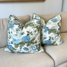Gusseted blue and green pillow cover