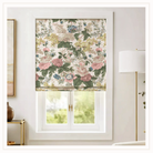 Floral Roman Shade in pink, green, blue and gold.