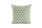 Decorative pillow with green geometric pattern on a white background