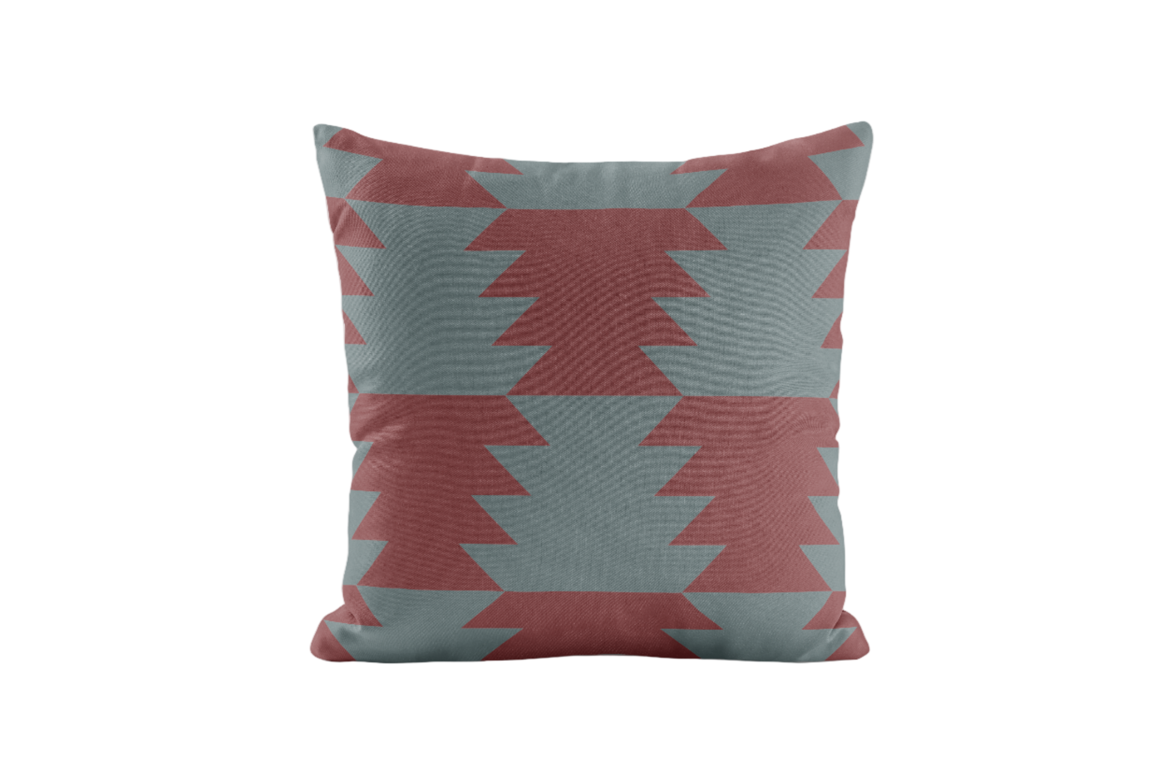 Geometric patterned pillow in burgundy and blue