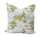 Pillow cover featuring trees and grasslands in pink, blue and green