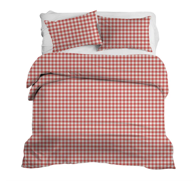 Iva Check Duvet in Tomato - Wheaton Whaley Home