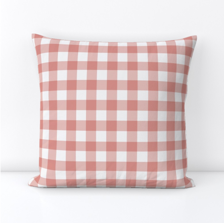 Iva Check Pillow Cover in Coral-WWH2
