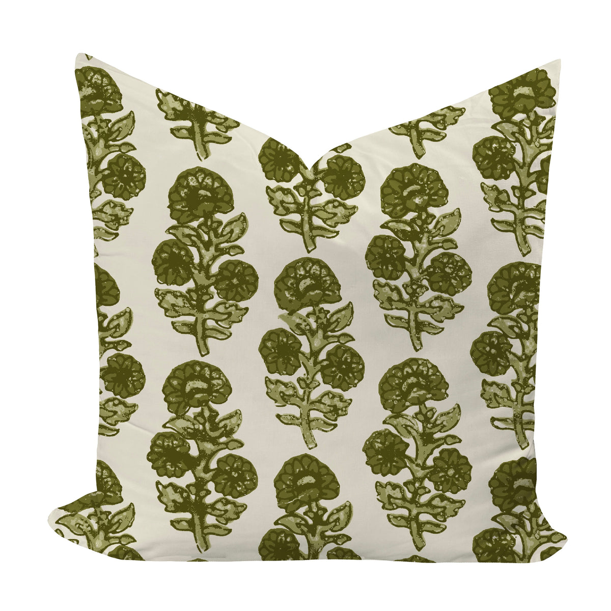Large floral block print in olive pillow cover