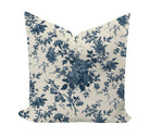 Floral patterned pillow with blue flowers on a beige background