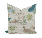 Blue and Green Pillow Cover with Birds and Flowers
