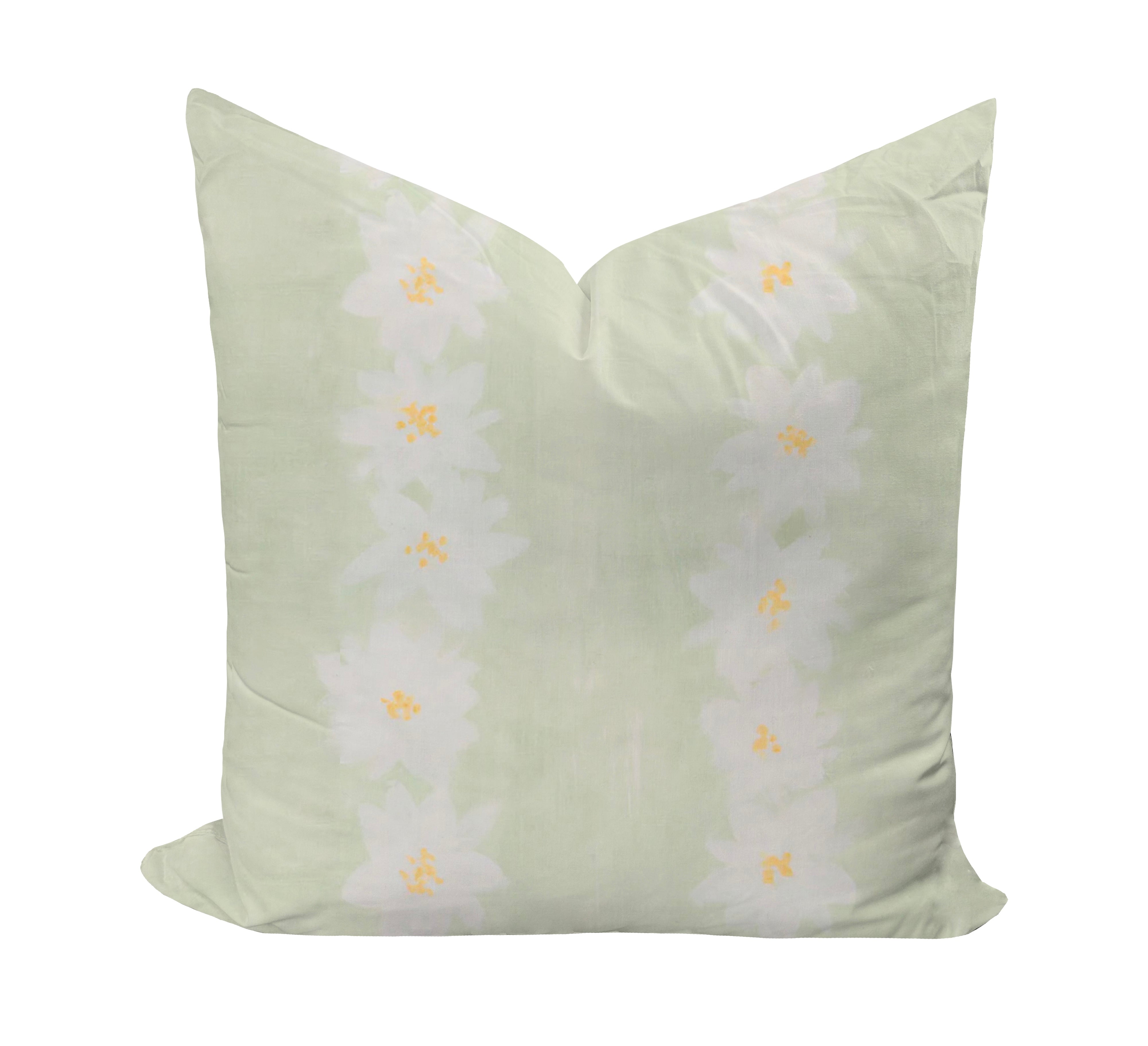 Daisy patterned throw pillow in green
