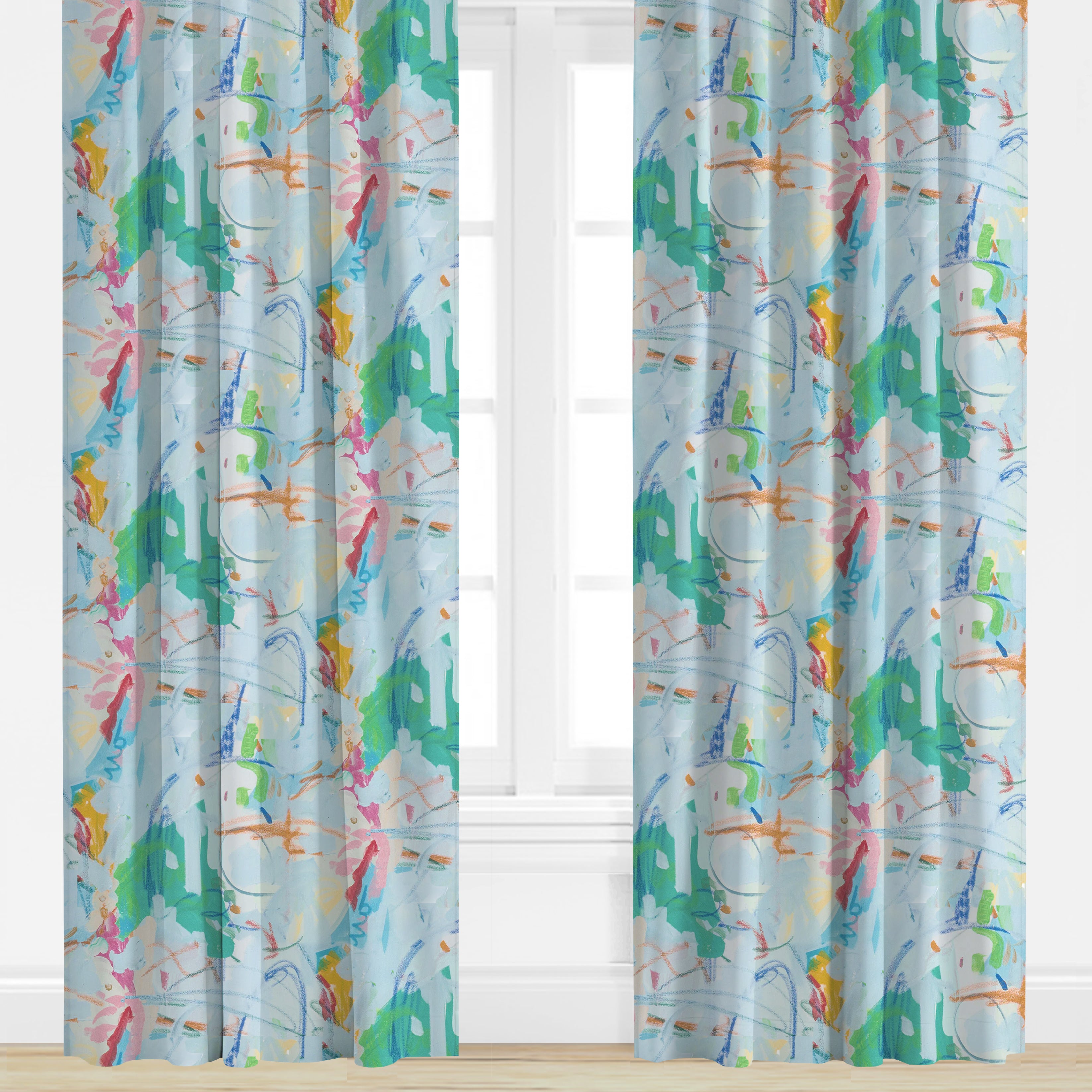 Multicolored abstract patterned drape by Megan Daisy Milner