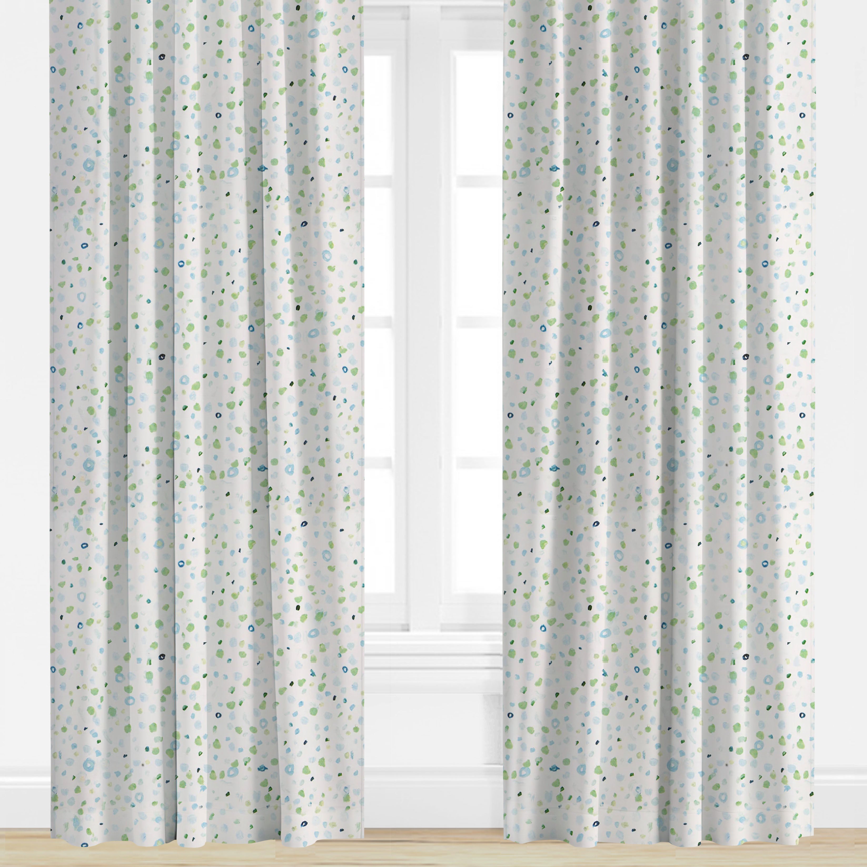 Dot patterned drape in blue and green