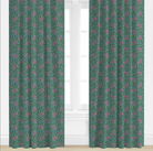 Green curtains with a floral pattern on a white window background