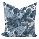 Floral patterned pillow with blue flowers on a white background