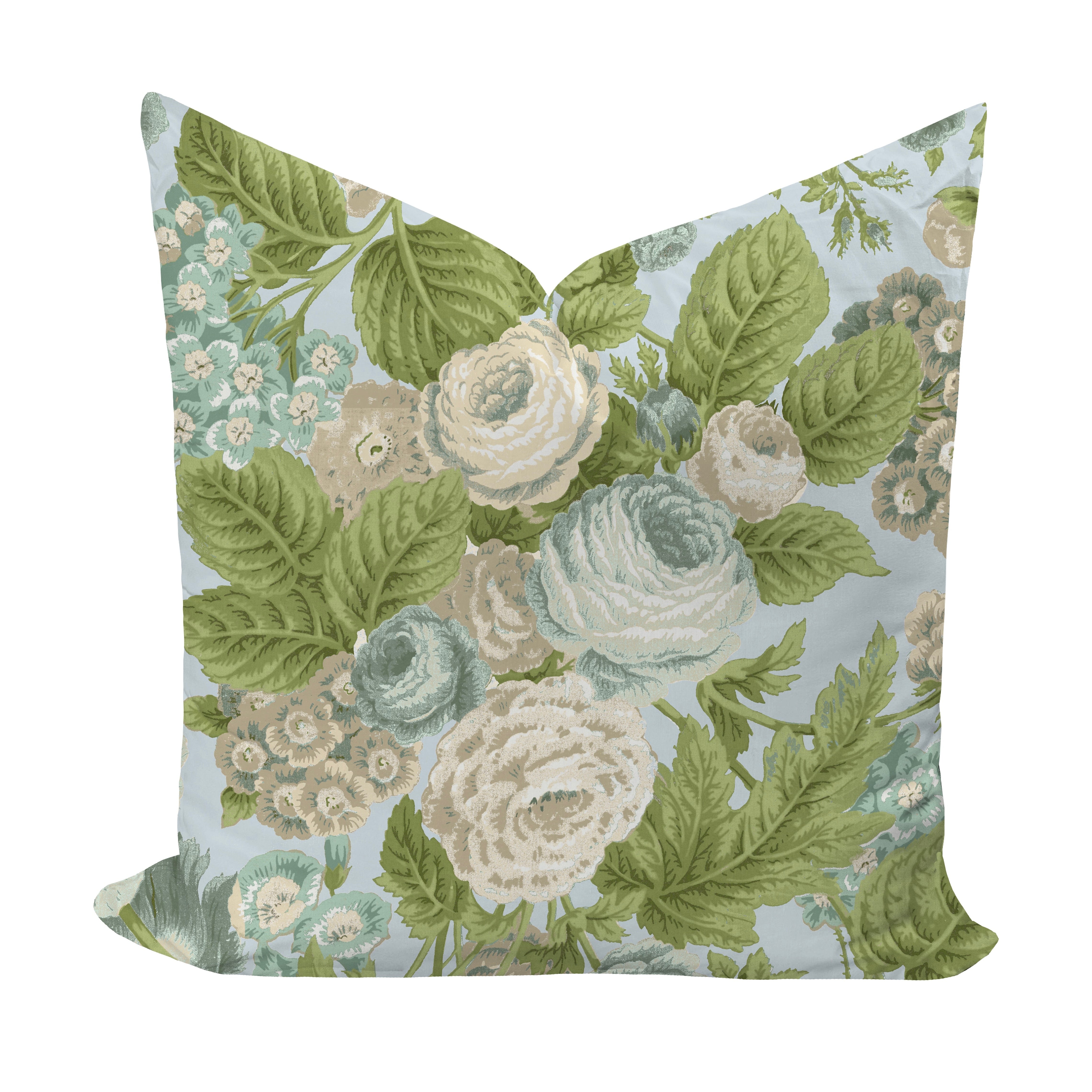 Green and blue floral pillow cover