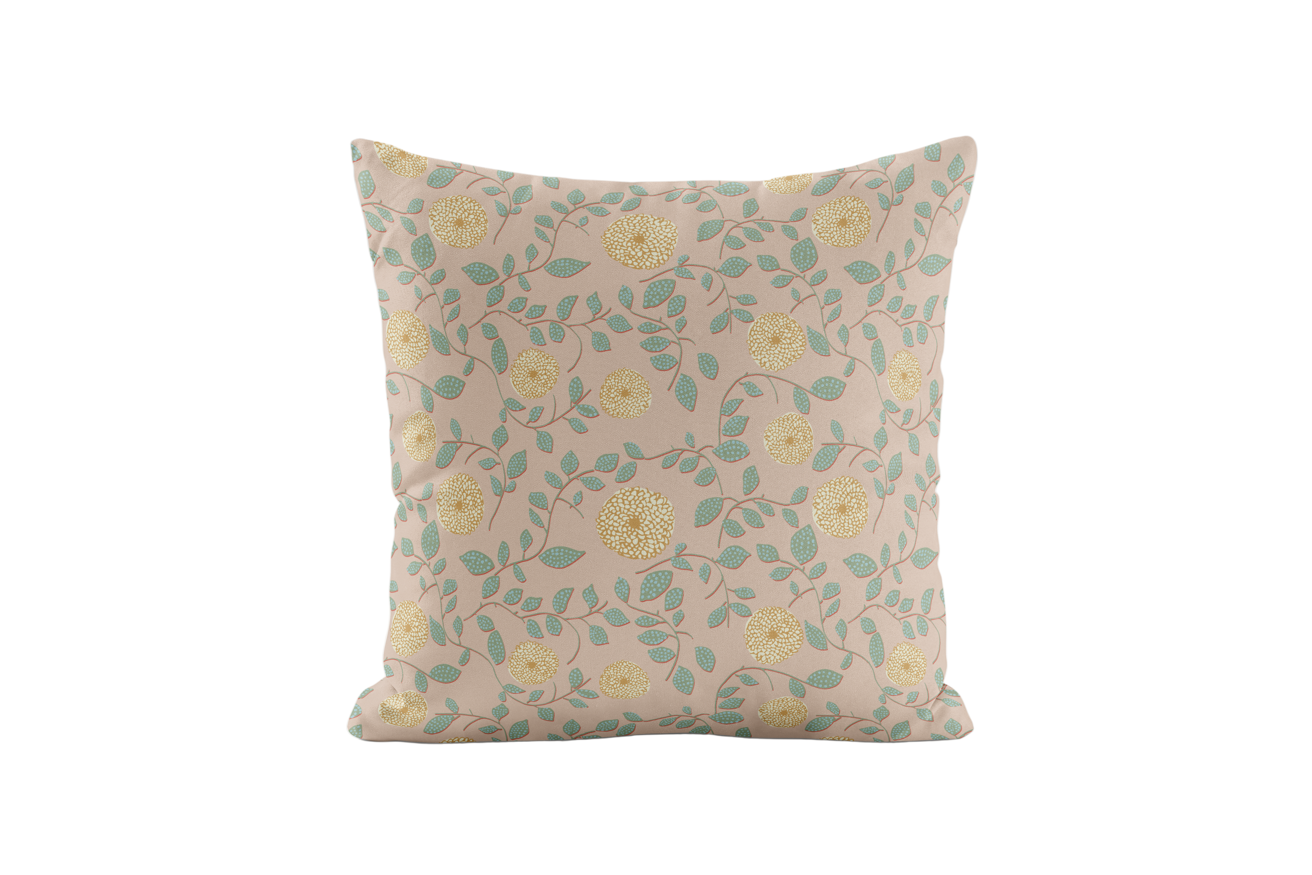 Decorative pillow with floral pattern with mustard and light pink 