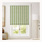 Roman shade that is green and blue striped