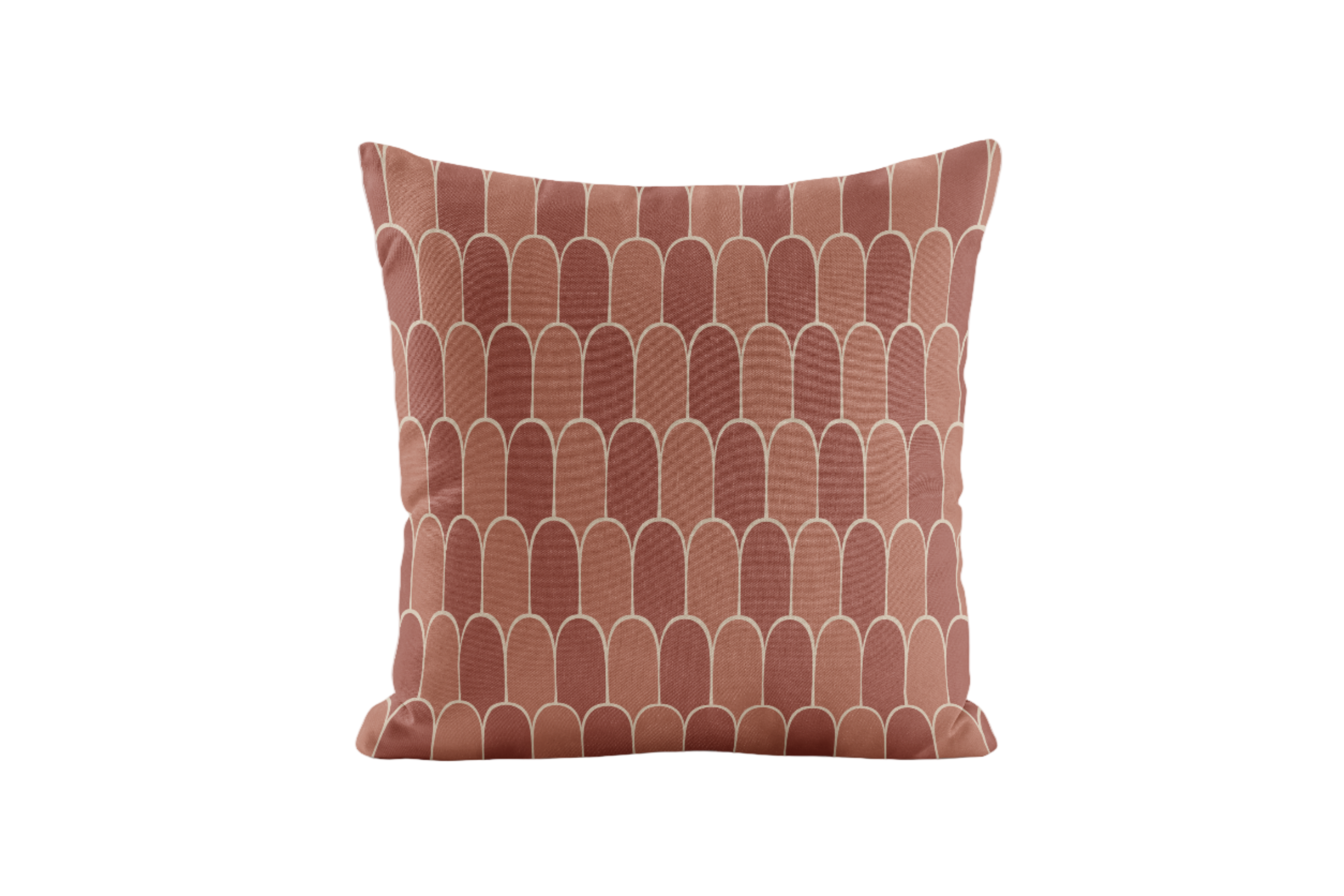 Decorative pillow with geometric brown pattern on a white background
