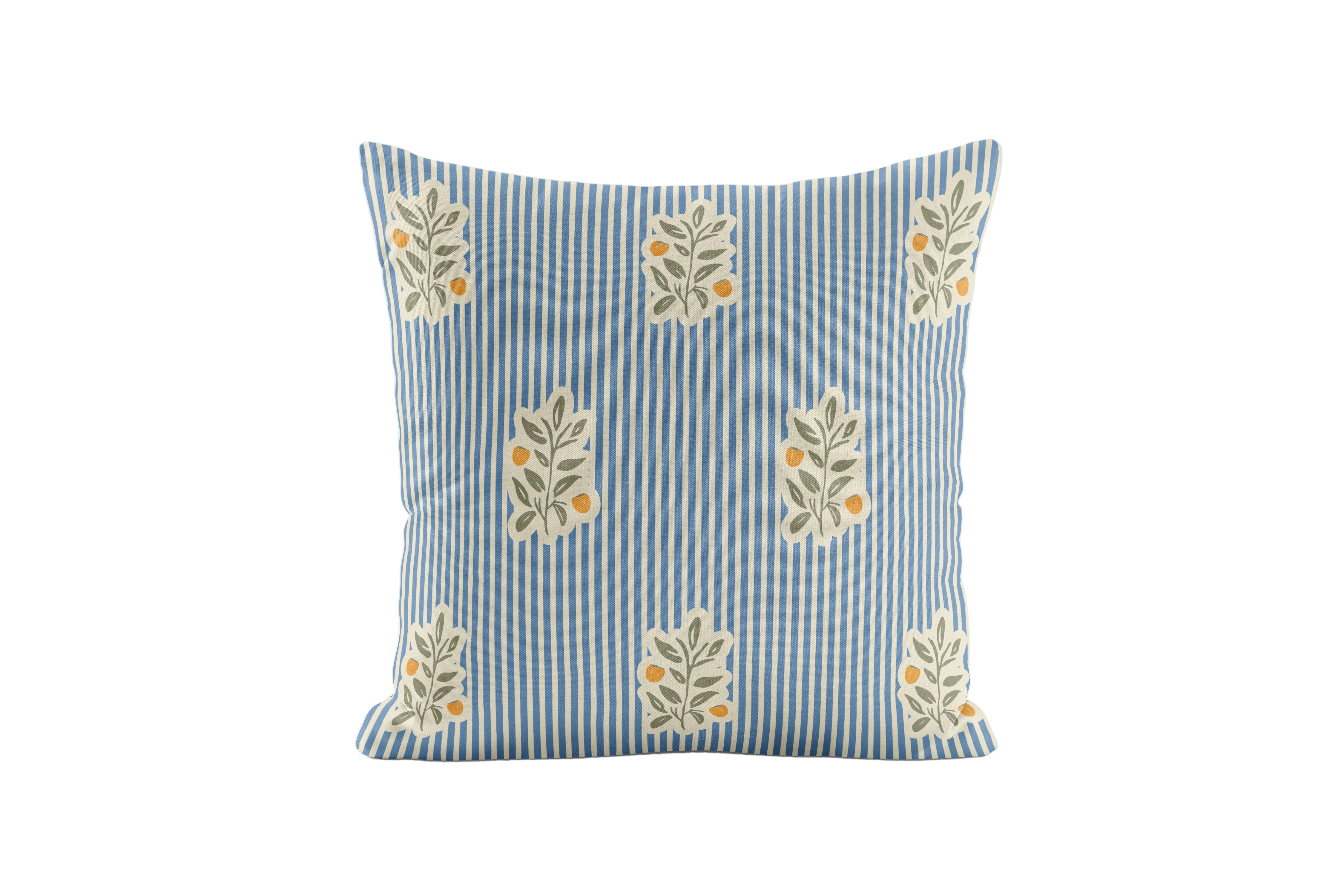 Blue striped pillow cover with persimmons