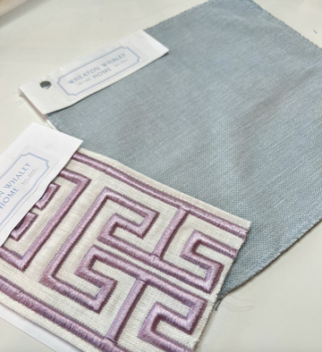 Pale Blue Cotton with Lavender Key Tape Drapery Panel (Stain & Soil Repellant)