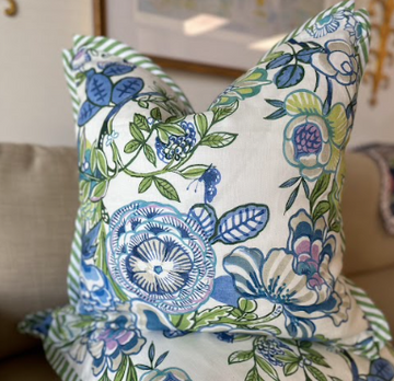 WWH Faves - Thibaut's Peony Garden in Blue & Green w/ Carlisle Stripe Flange