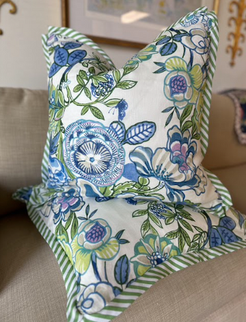 WWH Faves - Thibaut's Peony Garden in Blue & Green w/ Carlisle Stripe Flange