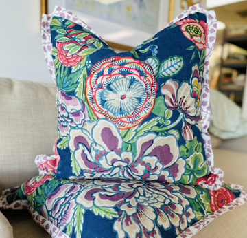 WWH Faves - Thibaut's Peony Garden in Navy with Audrey in Orchid as flange and back