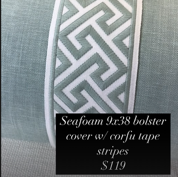 Inventory Sale :: Oxford in Seafoam with Corfu Seafoam Tape Stripes Bolster