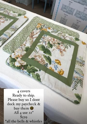 Ready to Ship :: Chinese Peony + Cowtan Coralreef in Green Sofa Set of 4 covers