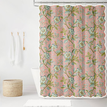 Abigail in Coral Scalloped Edge Shower Curtain