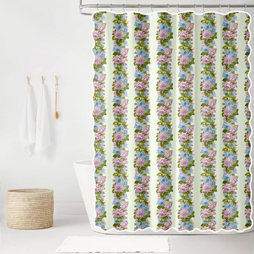 Eliza Jane in Orchid on Celadon Scalloped Edge Shower Curtain