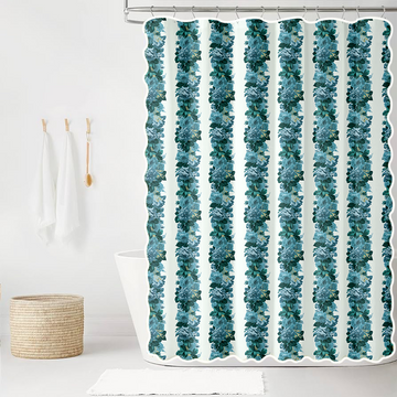 Eliza Jane in Teal on Mint Scalloped Edge Shower Curtain